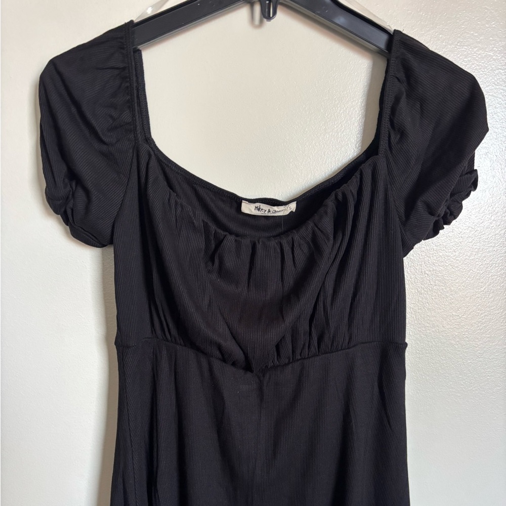 Black Puff Sleeve Short Dress